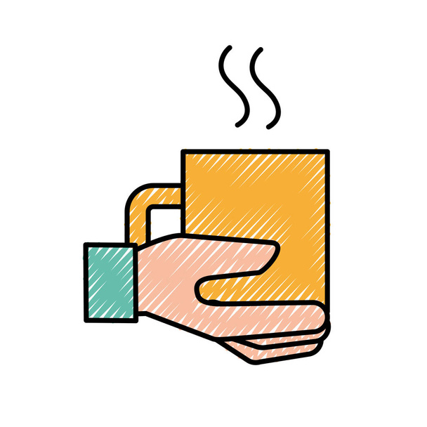 hand met koffie kopje warme drank - Vector, afbeelding