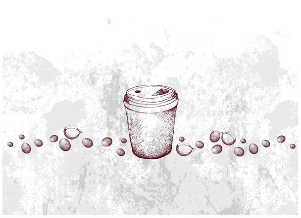 Dibujado a mano de taza de café desechable con frijoles asados
 - Vector, imagen