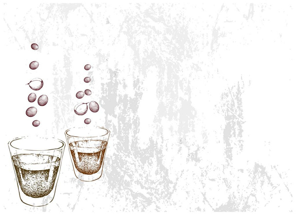 Dibujado a mano de café expreso individual en vasos de chupito
 - Vector, imagen
