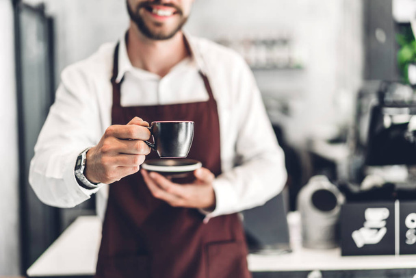 Portrait of handsome bearded barista man small business owner sm - Photo, Image