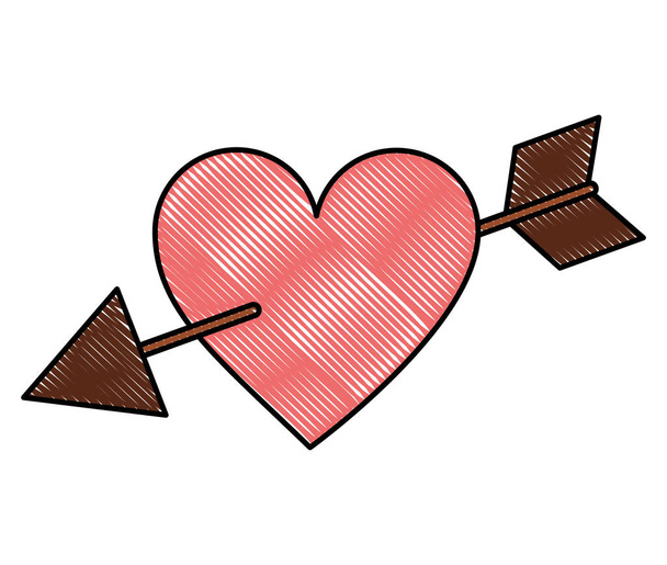 romantic love heart pierced by arrow passion - Vector, Image