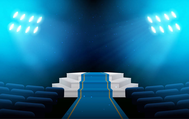 fehér Pódium Reflektorfényben a színpadon a teremben - Vektor, kép