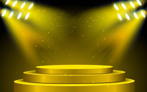 ステージ上のスポット ライトと黄金の表彰台 - ベクター画像