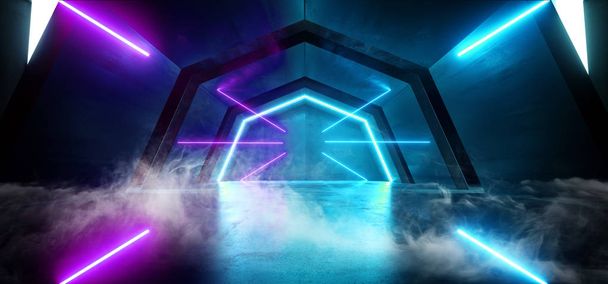 Duman Neon Işıklar Fütüristik Sci Fi Mor Mavi Lacivert Arka Plan  - Fotoğraf, Görsel