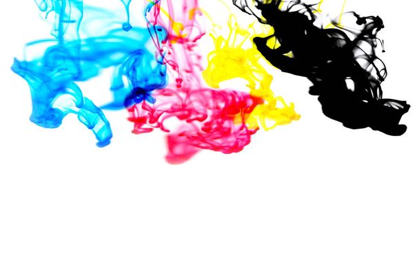 cmyk ink concept color splash for paint with cyan blue red magen - Photo, Image