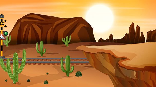 Train tracks in desert scene - Vector, Image