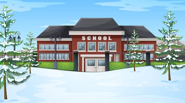 School in winter scene - Vector, Image