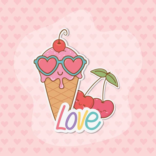 zmrzlina a třešně štítky kawaii - Vektor, obrázek