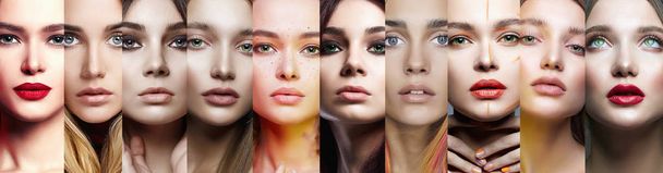 vrouwelijke gezichten. collage van mooie vrouwen - Foto, afbeelding