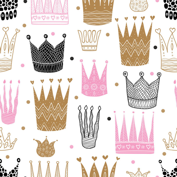 Princess crown. Kids vector seamless pattern. Can be used in textile industry, paper, background, scrapbooking. - Vector, Image