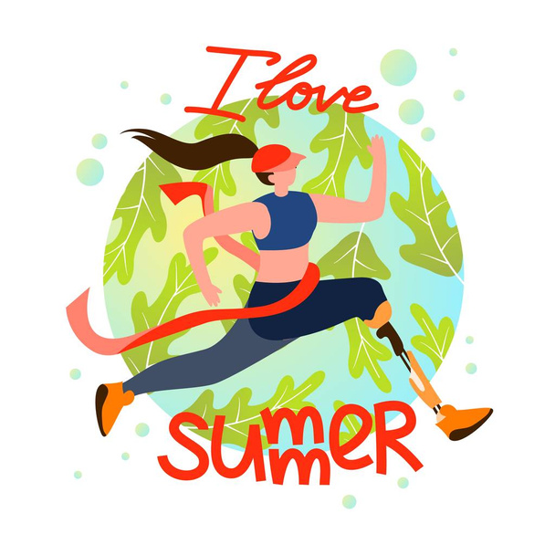 Sport Postcard I Love Summer Lettering Cartoon. - Vektör, Görsel