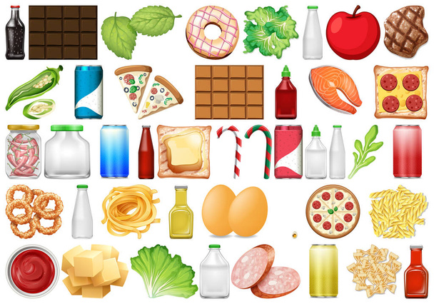 Set van verschillende voedingsmiddelen - Vector, afbeelding
