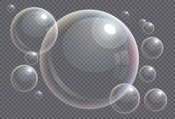 Transparent Soap bubbles with Rainbow Reflection - Vector, Image