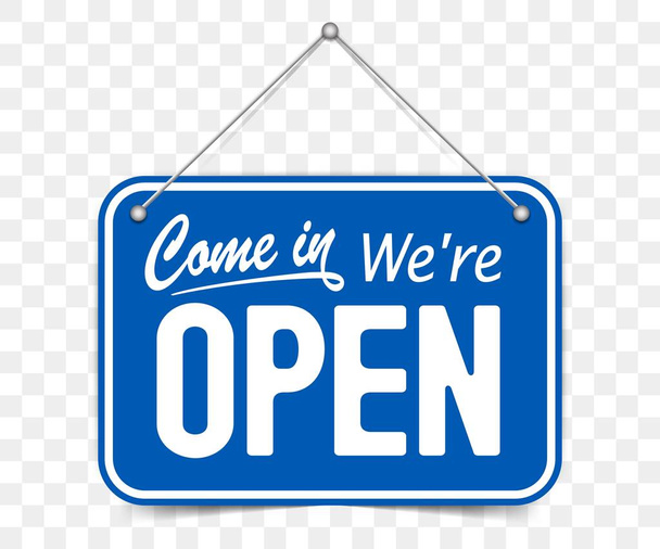 Blue sign Come in we are Open - Vector, Image