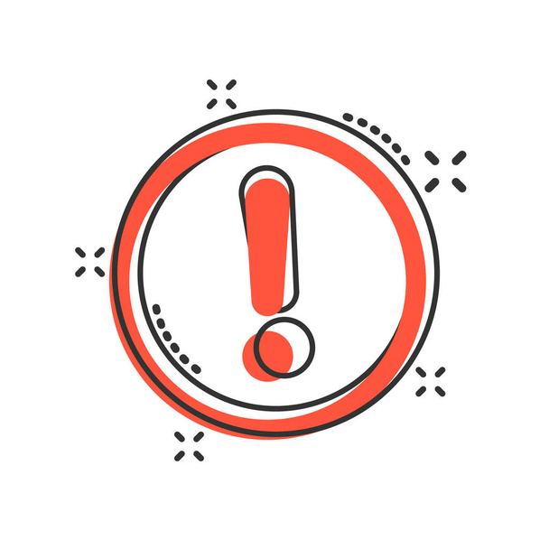 Exclamation mark icon in comic style. Danger alarm vector cartoo - Vector, Image