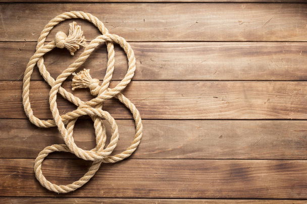 ship rope at wooden background texture - Photo, Image