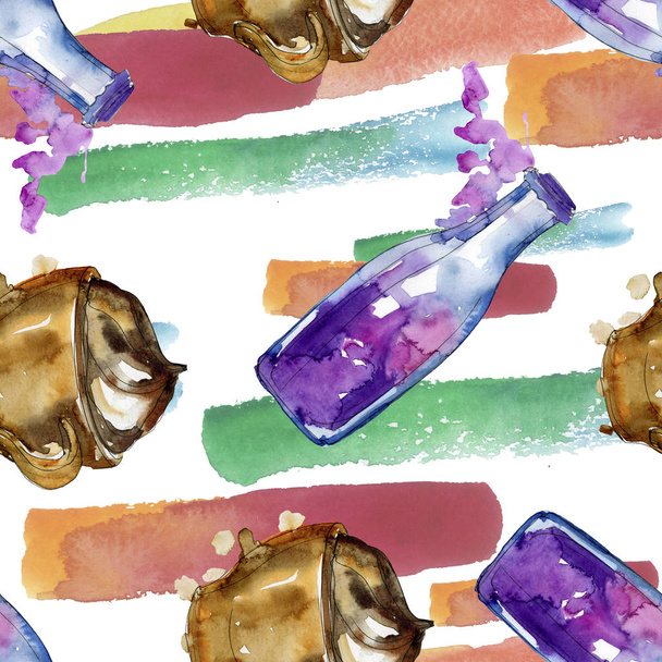 Fresh and cold soft drinks. Watercolor background illustration set. Seamless background pattern. - 写真・画像
