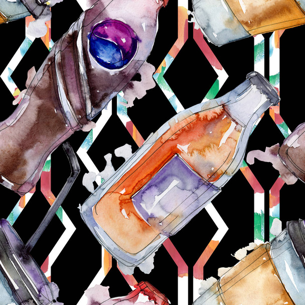 Fresh and cold soft drinks. Watercolor background illustration set. Seamless background pattern. - Foto, Imagem
