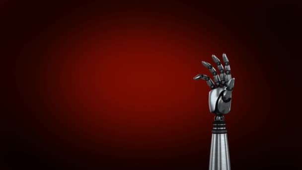 Animation of digital rotating robot hand on a red background - Πλάνα, βίντεο