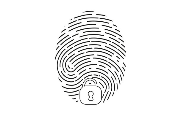 指紋のロゴ。指紋アイコンの識別。セキュリティおよび監視システム要素。認識生体認証インターフェイス。白い背景に隔離された指紋のスキャン - ベクター画像