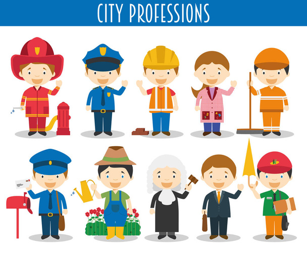 Векторный набор городских профессий в стиле мультфильма
 - Вектор,изображение