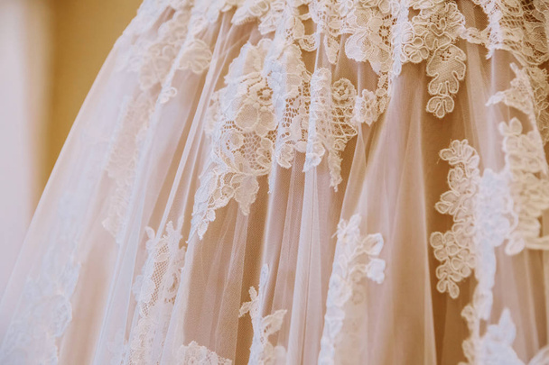 Gyönyörű menyasszonyi ruha részletei. Vintage stílusú. - Fotó, kép