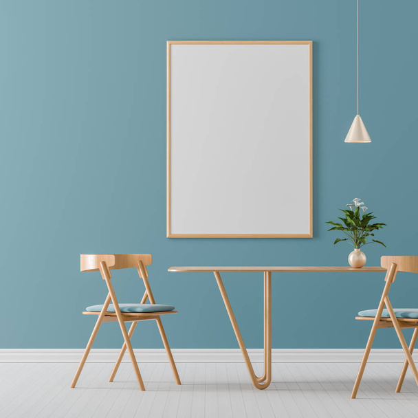 Mock up poster frame in spacious modern dining room with wooden  - Foto, Imagem
