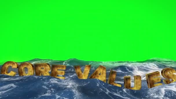 valori fondamentali testo galleggiante in acqua contro schermo verde - Filmati, video