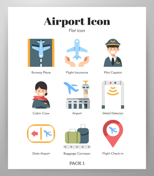 Aeropuerto iconos paquete plano
 - Vector, imagen