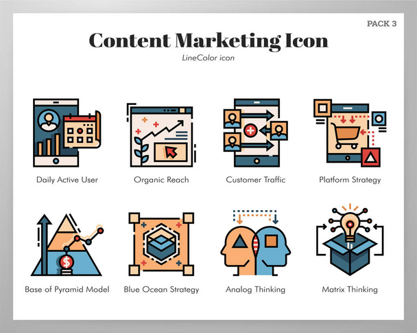 Content Marketing Symbole Linecolor Pack - Vektor, Bild