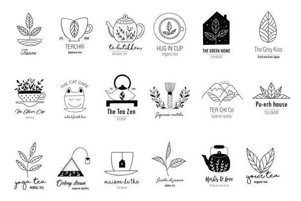 Ręcznie rysowane logo herbaty ustawione w stylu Doodle - Wektor, obraz