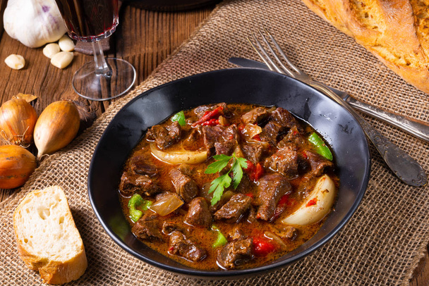 classic beef goulash with peppers and onions - Zdjęcie, obraz
