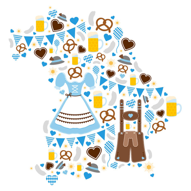 Oktoberfest Icons Forming Silhouette Of Bavaria Blue - Vector, Image