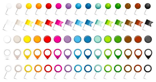 Ensemble de cinq épingles différentes Drapeaux pointeurs et aimants quinze couleurs
 - Vecteur, image