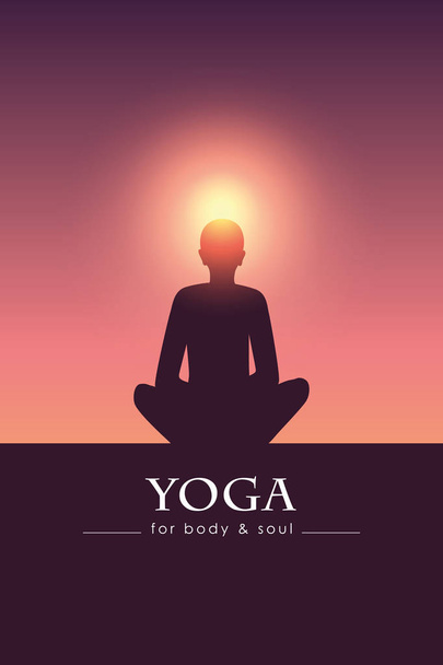 yoga for body and soul meditating person silhouette - Vector, Image
