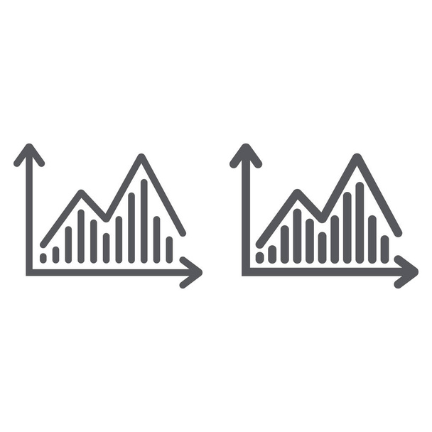 Stock chart vonal és karakterjel ikon, grafikon és pénzügy, statisztikai ábra jel, vektorgrafikus, lineáris minta fehér alapon. - Vektor, kép