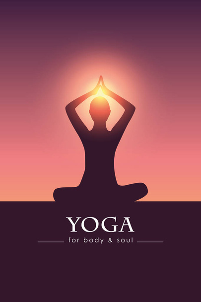 Yoga voor lichaam en ziel mediteren persoon silhouet - Vector, afbeelding