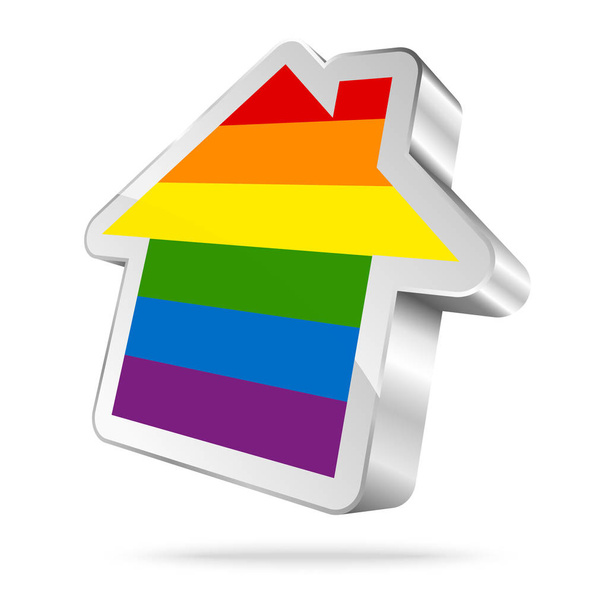 silberne Haus-Ikone Regenbogenfahne schwul mit Schatten - Vektor, Bild