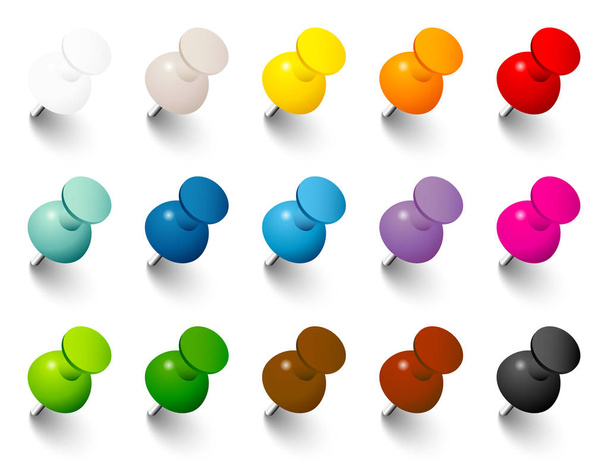 Set Pins with Shadow In Fifteen Colors
 - Вектор,изображение