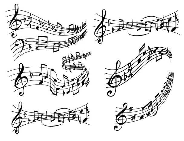 Примітки музика мелодія барвисті музичні символи звук мелодії текст скрипки звукової симфонії Векторні ілюстрації
 - Вектор, зображення