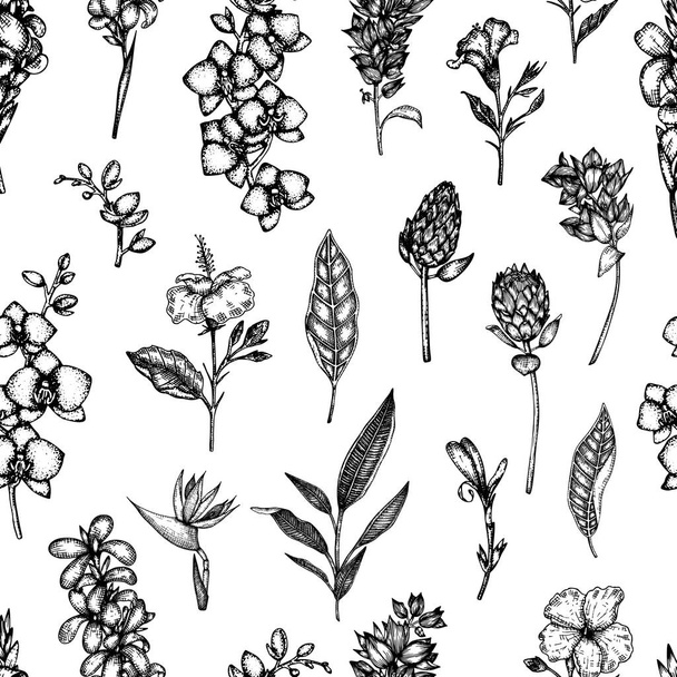 孤立した熱帯花のベクトルシームレスパターン - ベクター画像