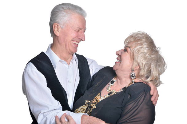 Portrait de heureux couple de personnes âgées sur fond blanc
 - Photo, image