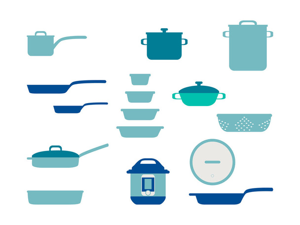 Padella Set pentole, Raccolta di utensili da cucina e pentole set di utensili da cucina per la cucina domestica, illustrazione vettoriale piatta
 - Vettoriali, immagini