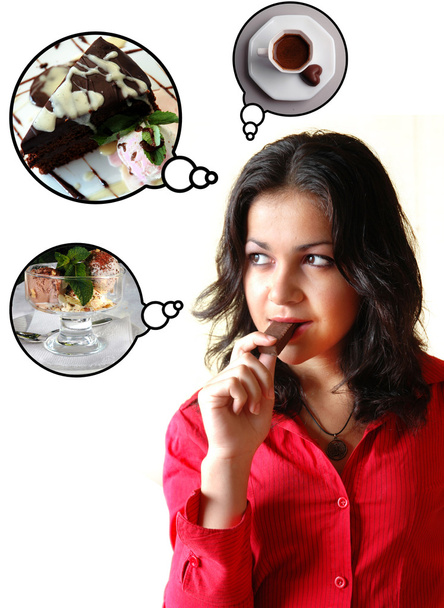 Красива жінка їсть шоколад
 - Фото, зображення