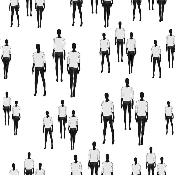 Vrouwelijke kleding mannequins. Zwart-wit vector naadloze patroon geïsoleerd op wit. - Vector, afbeelding