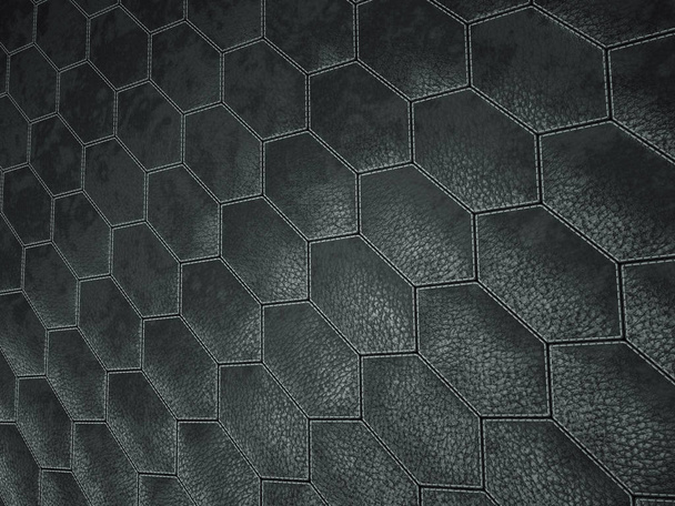 Leather stitched hexagon or honecomb black shiny texture  - Valokuva, kuva