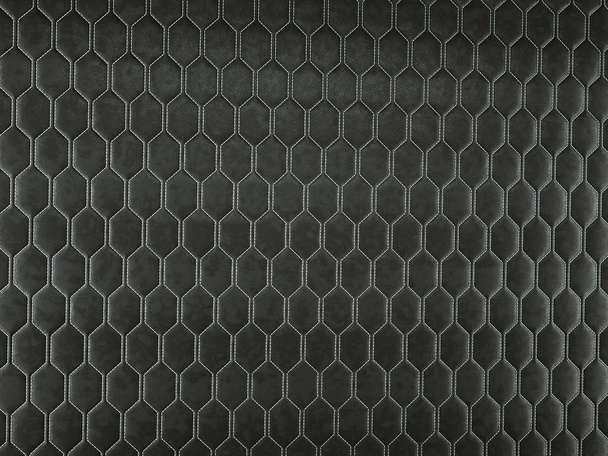 Couro costurado hexágono ou favo de mel preto textura brilhante
  - Foto, Imagem