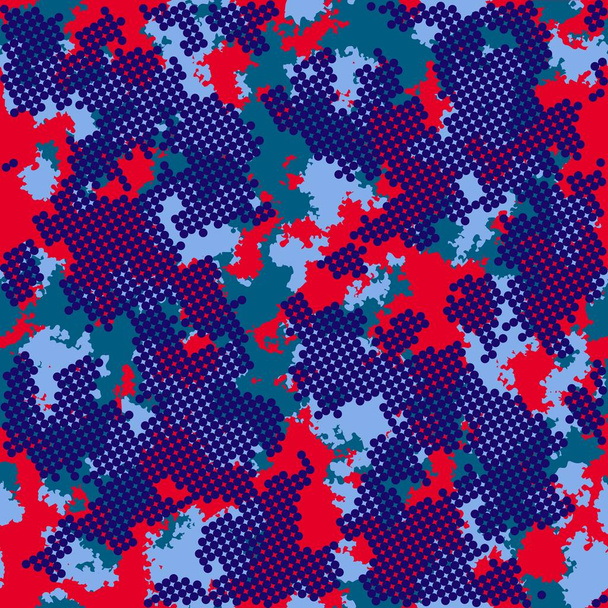 Mode Camo. Kleurrijke camouflage vector patroon. Naadloze stof ontwerp - Vector, afbeelding
