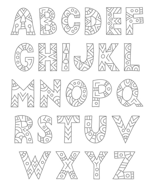 Hand drawn zenart alphabet. Doodle painted letters. Vector illustration. - Vektör, Görsel