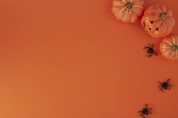 Pumpkins decorations on orange paper - Photo, Image